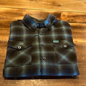 Dixxon The Diamond Flannel Plaid Button-Up Shirt in Black and Teal
